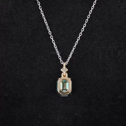 Green Octagon Cut Emerald Gemstone Cross Necklace for Gift