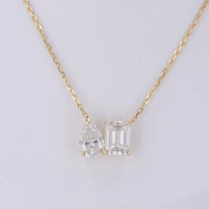 Signature Toi Et Moi Pear And Emerald Cut Moissanite Necklace