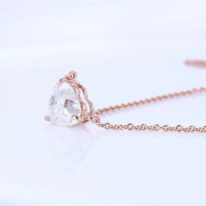 Heart Cut 3  Prong Dual Loop Solitaire Moissanite Necklace