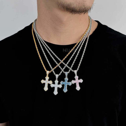 Hip Hop Crossed Pendent With Gemstone And Moissanites of You Choice