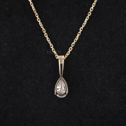 Fancy Pear Cut Drop Solitaire & Round Moissanite Necklace