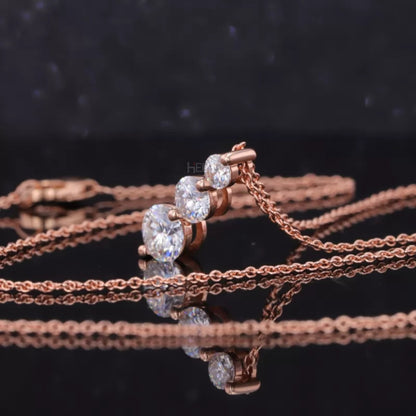 3 Stone Ascending Size Round Cut Moissanite Necklace