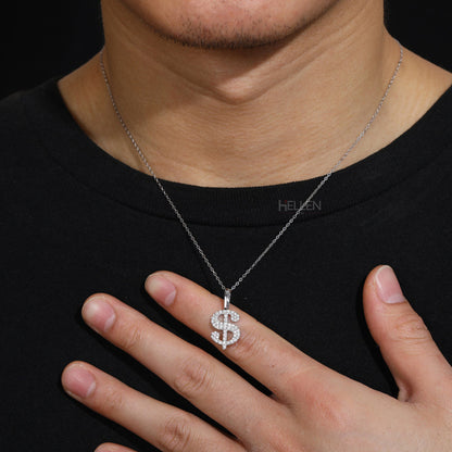 $ Dollar Sign  Hip-Hop Pendant Whit Round Cut Moissanite For Men's