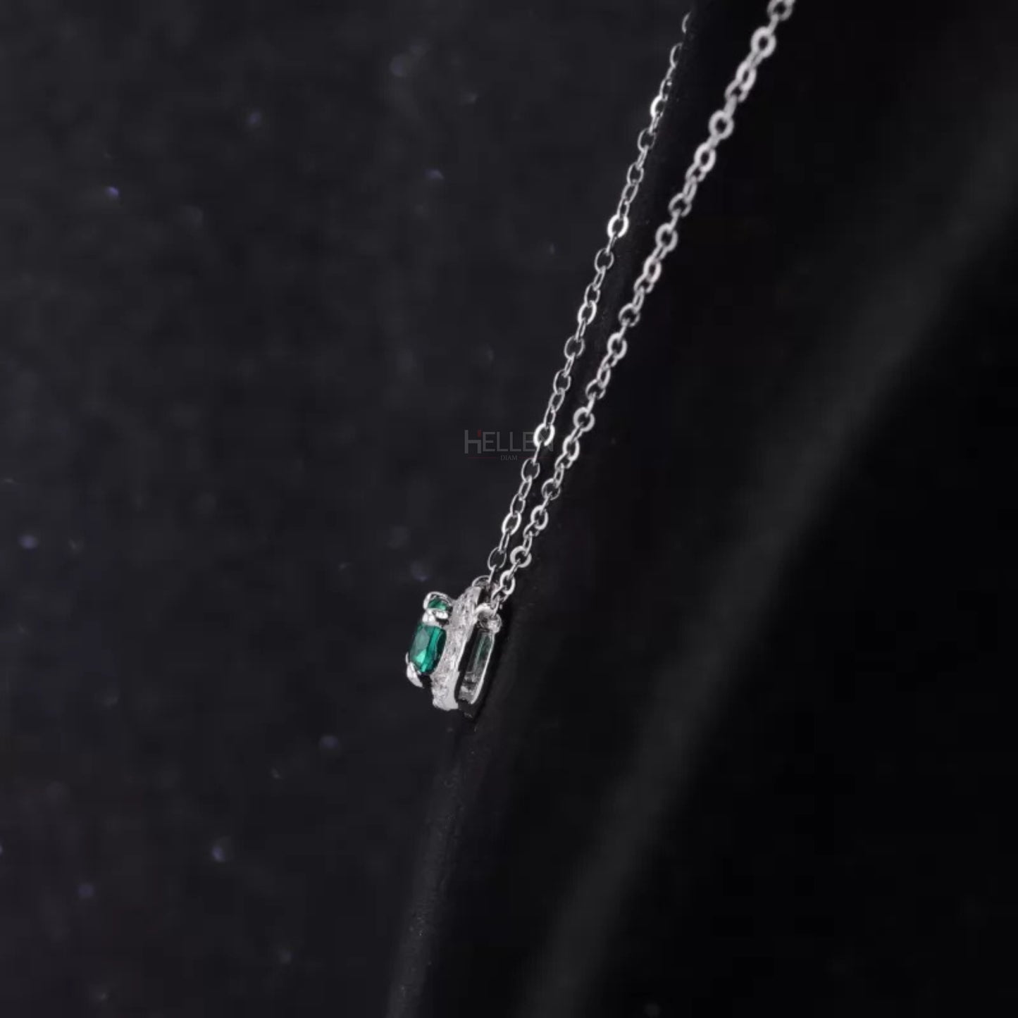 Round Halo Green Emerald & Moissanite Gemstone Necklace