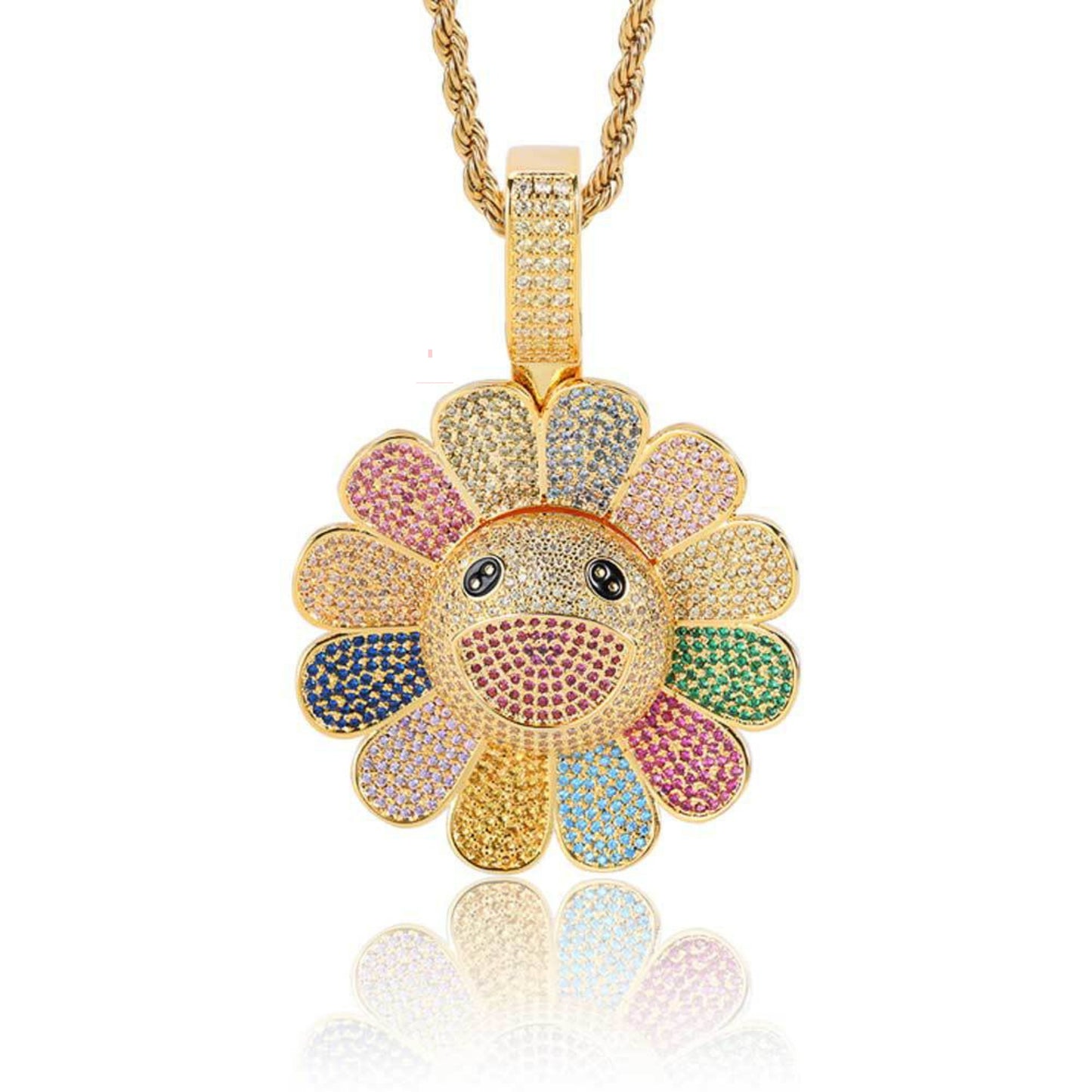 Blooming Spinning Sun Flower Pendant With Mixed Stones