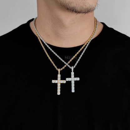 Men's Crossed Moissanite Round Cut Necklace