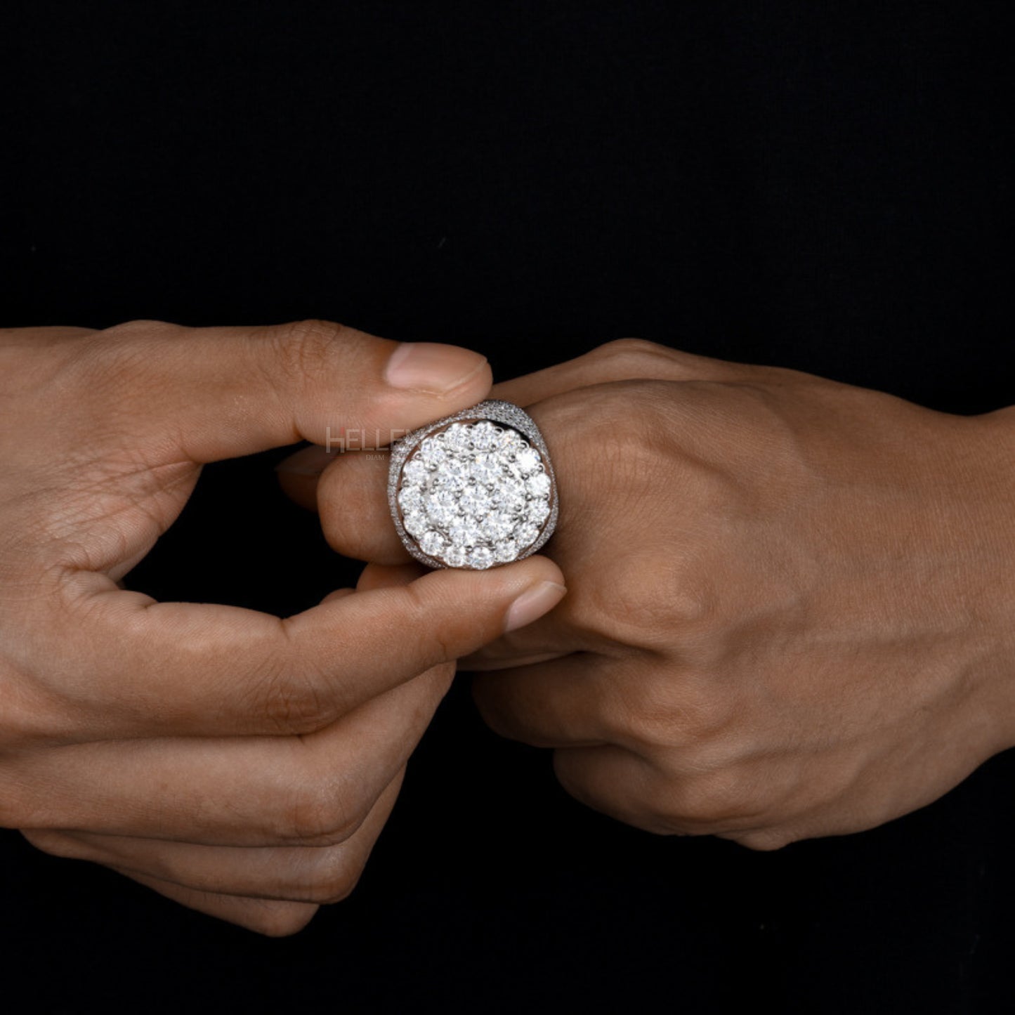 large Flower Shaped Round Cut Moissanite Hip Hop Ring