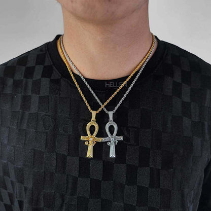 Men's Ankh Cross God Eye Pendant With Round Cut Moissanite