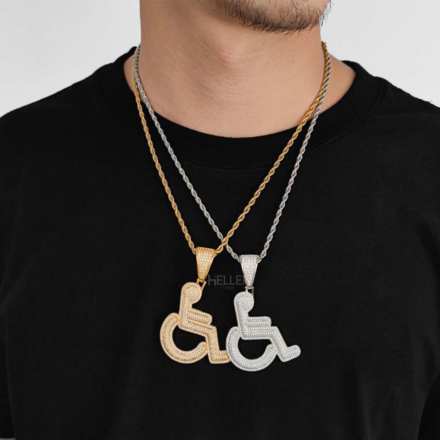 Wheelchair Hip Hop Pendant With Round Cut Moissanite