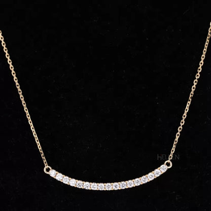 Broad smiley face necklace with round moissanite – joyful and sparkly gift idea for mom