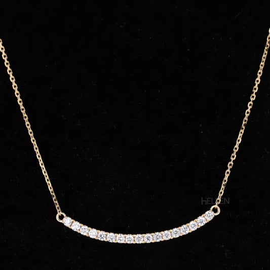Broad smiley face necklace with round moissanite – joyful and sparkly gift idea for mom