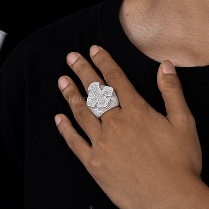 Large Moissanite Opulence Iced Out Cross Ring With Baguette and Round Cut