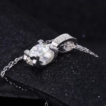 Round Cut Solitaire Moissanite  Solid Square Prong Necklace