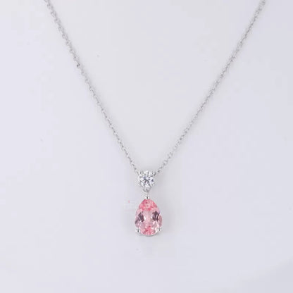 Fancy Pink Pear Cut Drop Gemstone And Round Moissanite Necklace