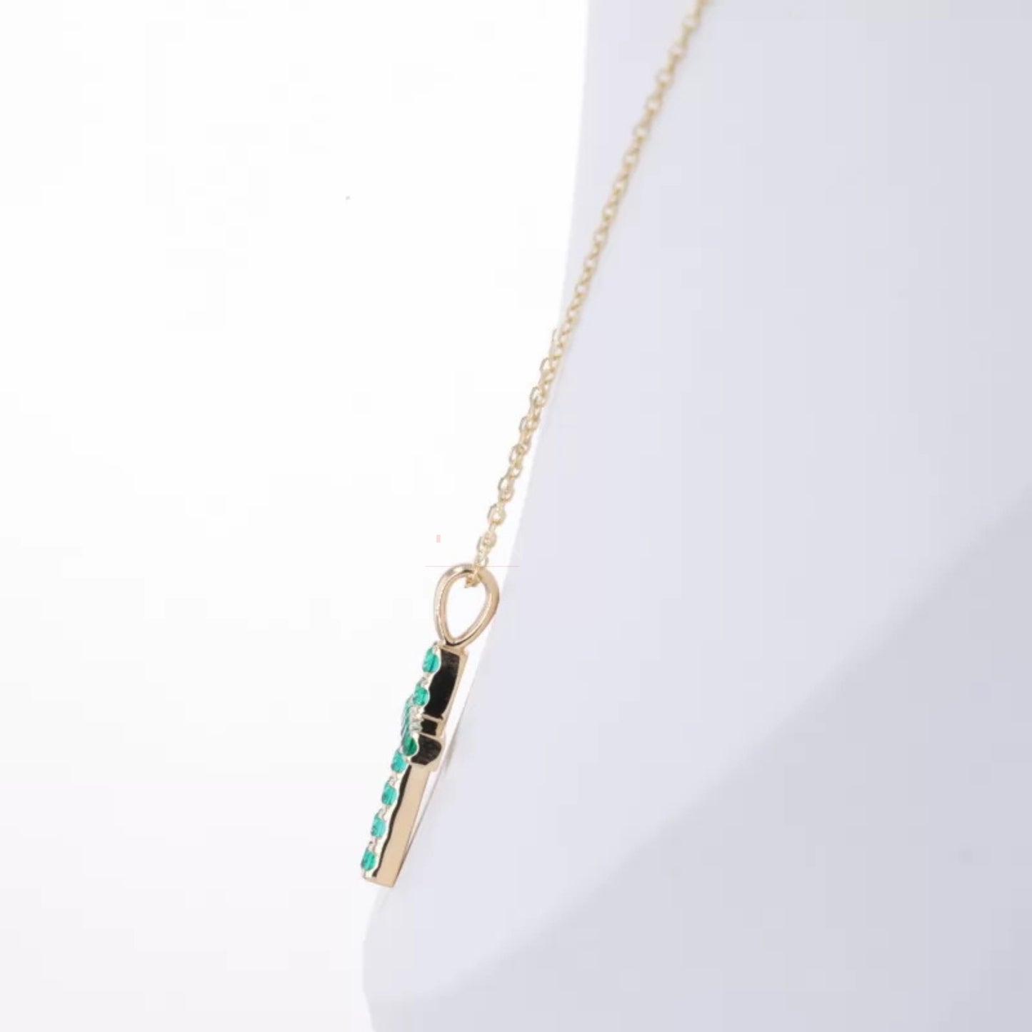 Green Round Cut Emerald Gemstone Cross Necklace for Gift