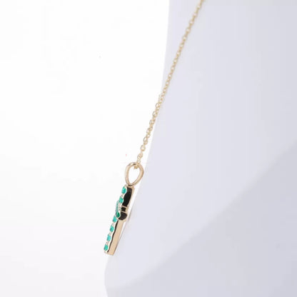 Green Round Cut Emerald Gemstone Cross Necklace for Gift