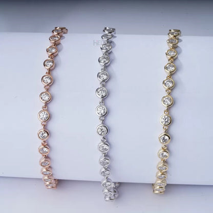 Round Cut Moissanite Bezel Setting Loose Linking Bracelet