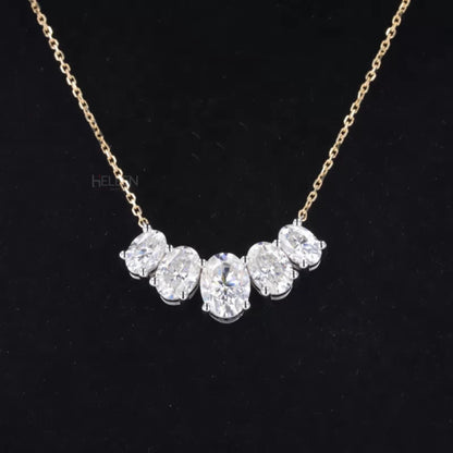 Smiley design necklace with five oval cut moissanite stones – cheerful and radiant piece for daily wear

