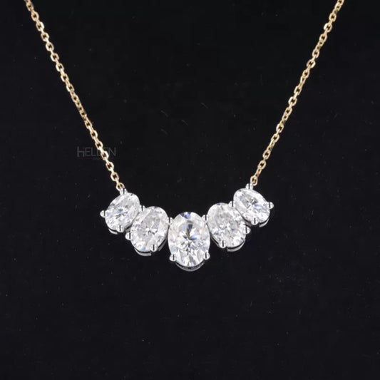 Smiley design necklace with five oval cut moissanite stones – cheerful and radiant piece for daily wear

