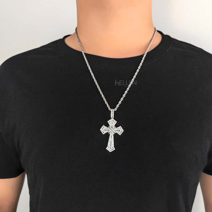 Men's fully Iced Out Crossed Pendant With Round Cut Moissanite