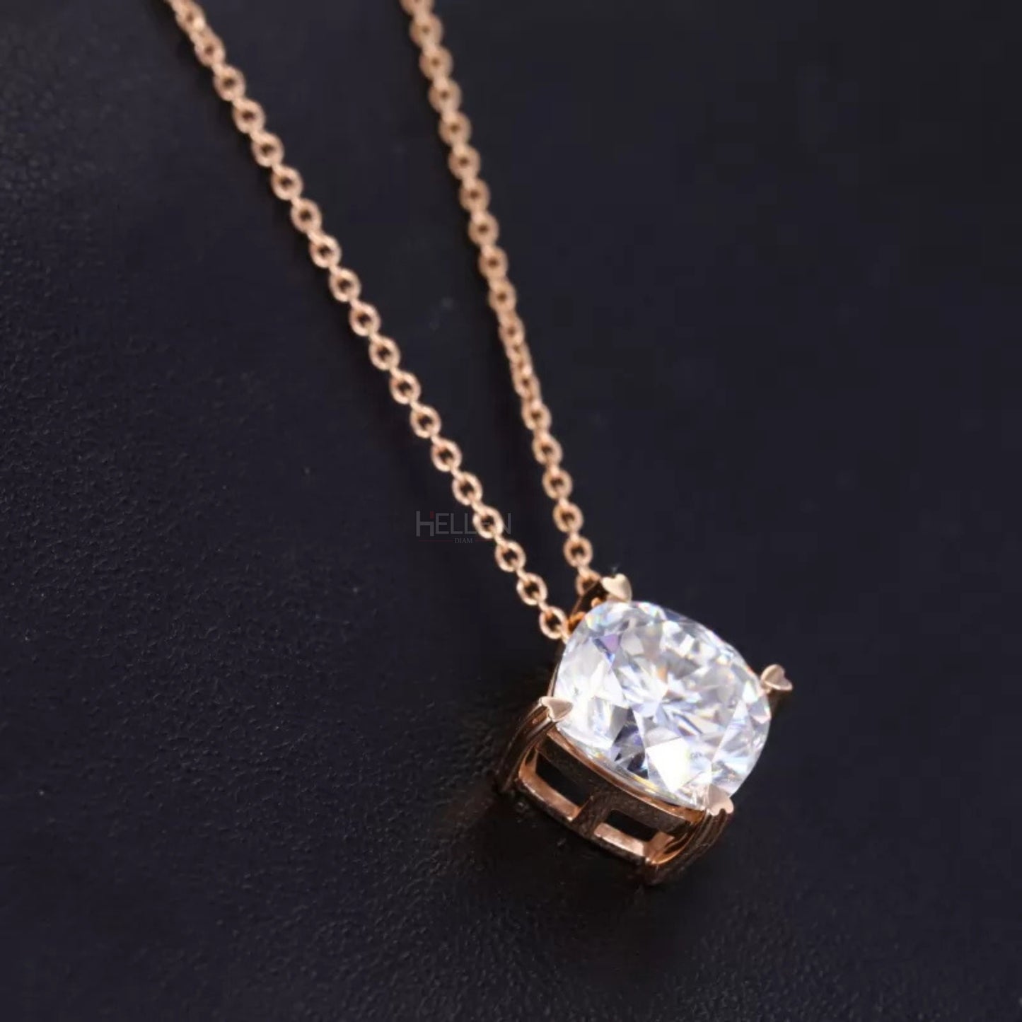 Cushion Cut 4 Heart Prong Hidden Loop Solitaire Necklace