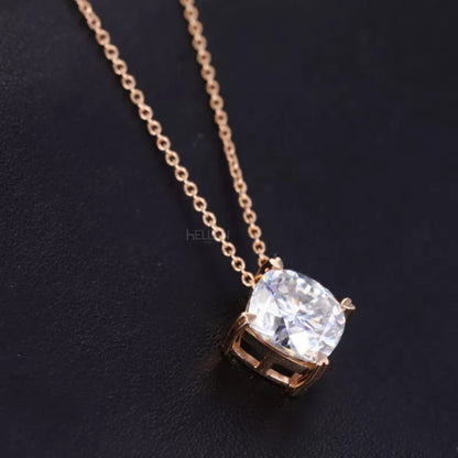 Cushion Cut 4 Heart Prong Hidden Loop Solitaire Necklace