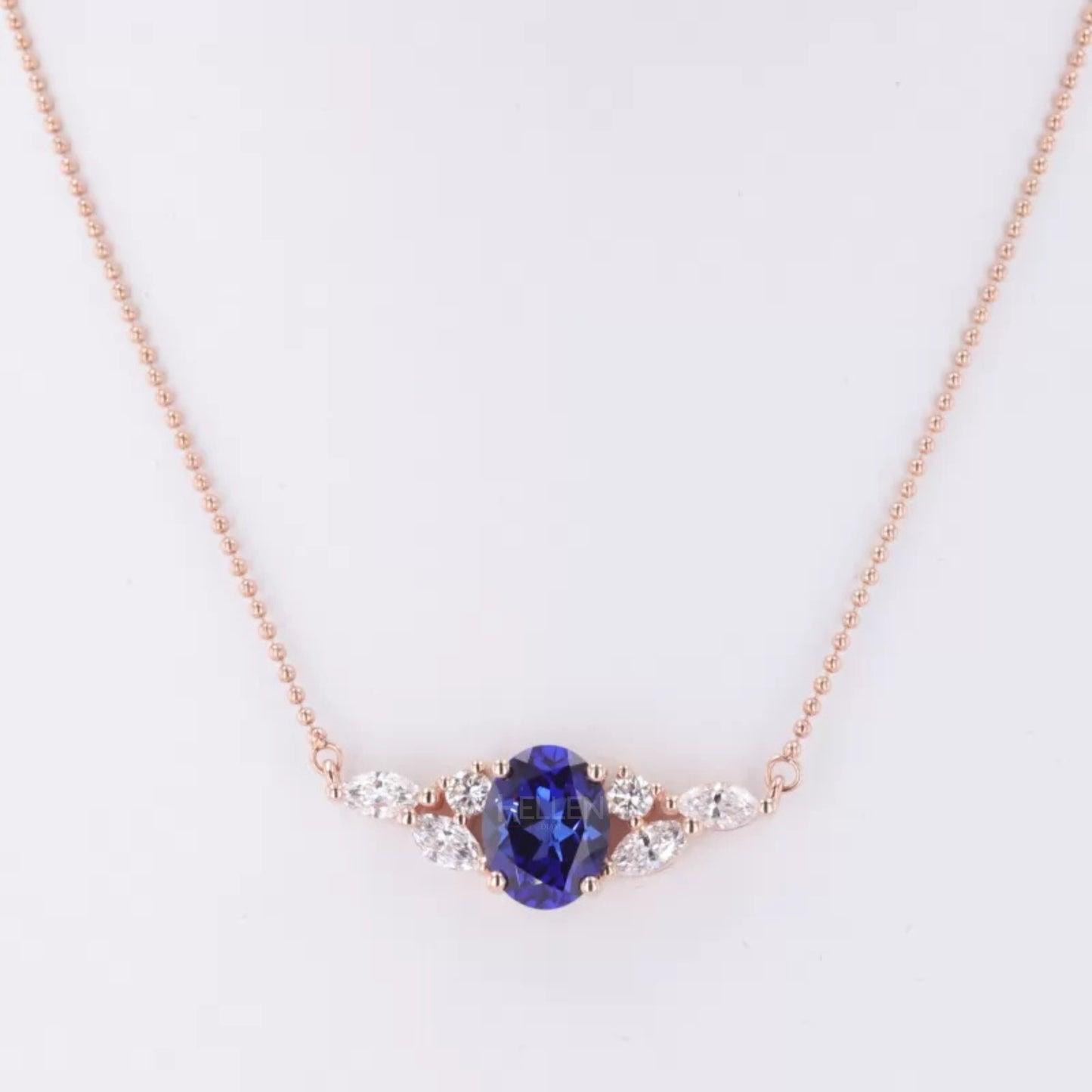 Elegant Blue Tanzanite Round, Marquis Moissanite Necklace