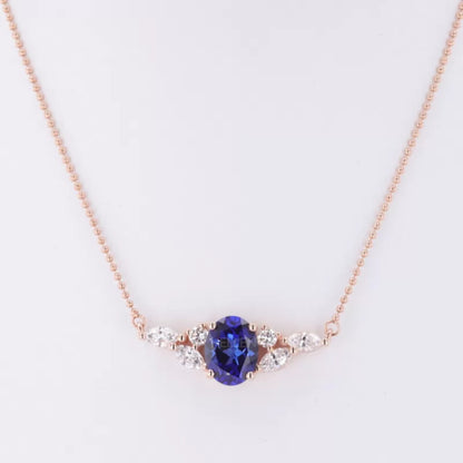 Elegant Blue Tanzanite Round, Marquis Moissanite Necklace