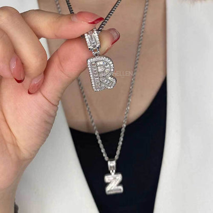 Alphabet Initial Pendant With Round And Baguette Moissanite