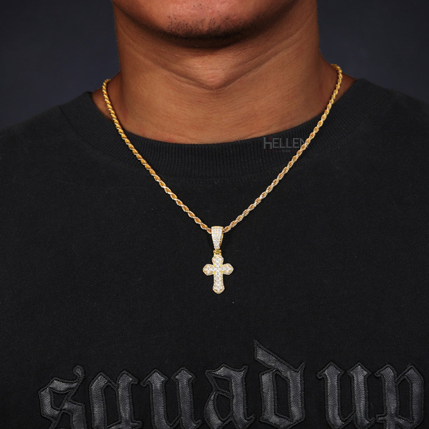 Round And Princess Moissanite Studded Cross Hip-Hop Pendant