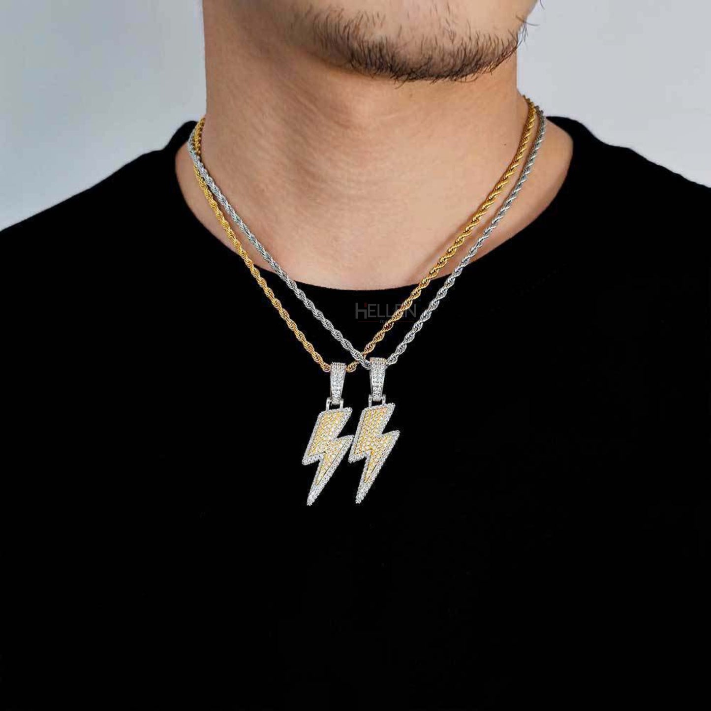 Lightening Flash Long Pendant With Moissanite And Yellow Sapphire Gemstone