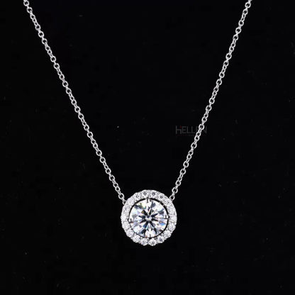 Halo style round cut moissanite necklace – classic sparkle designed for everyday elegance

