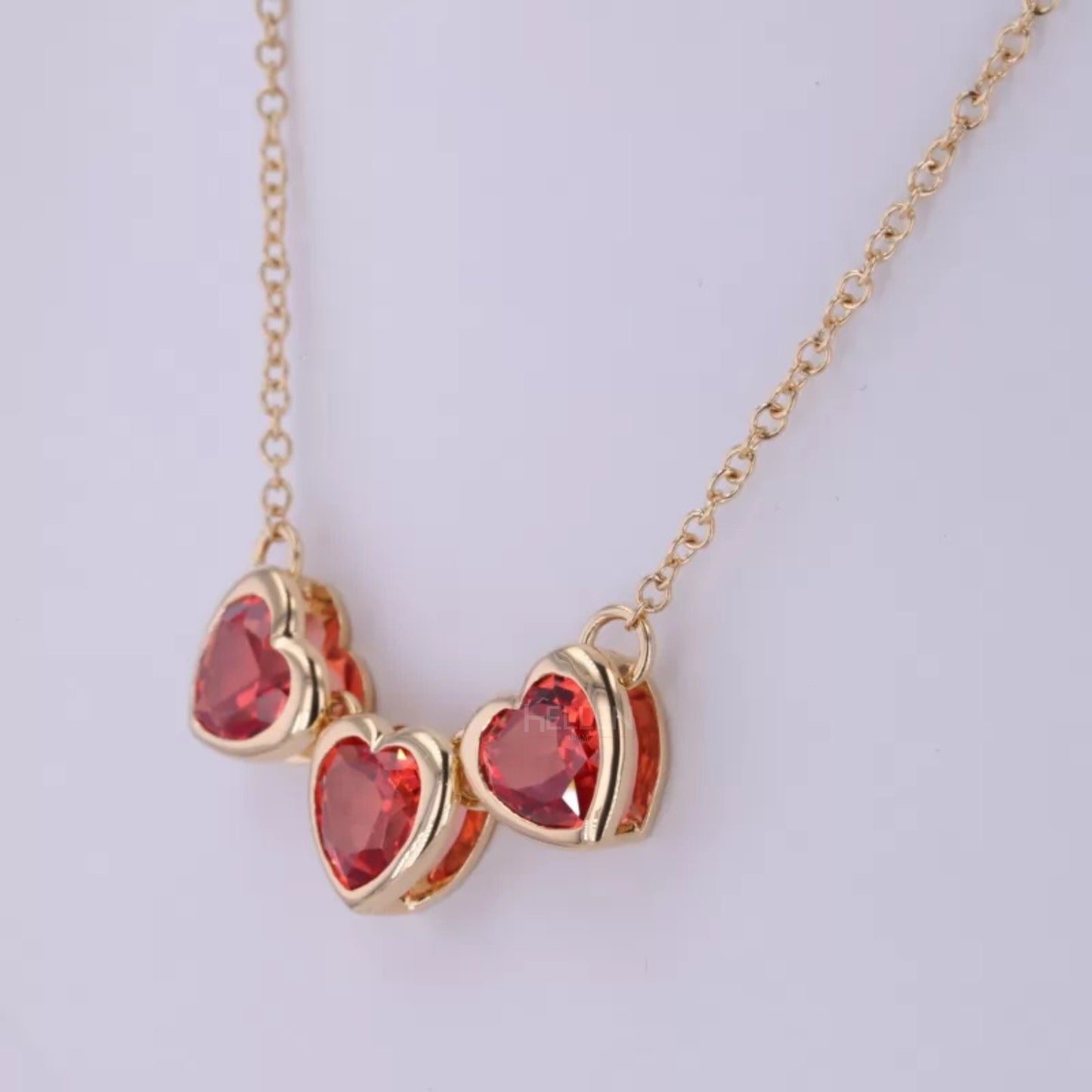 3 Stone Red Ruby Gemstone Linking Necklace