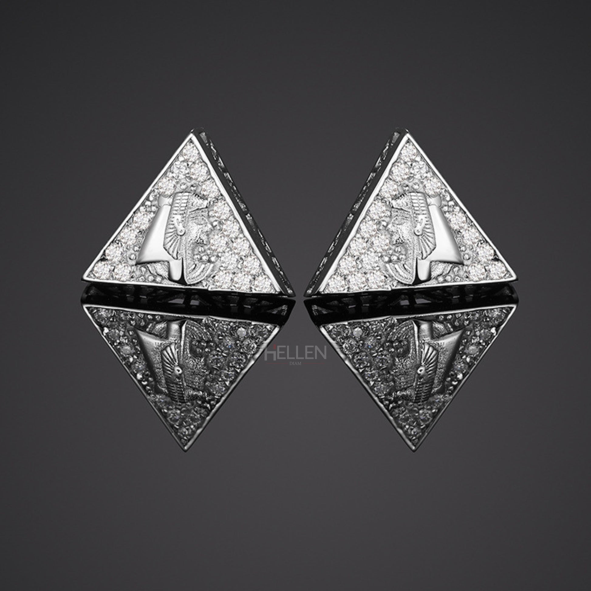 Mini triangle pyramid studs with moissanite – geometric hip-hop accessory for clean modern look

