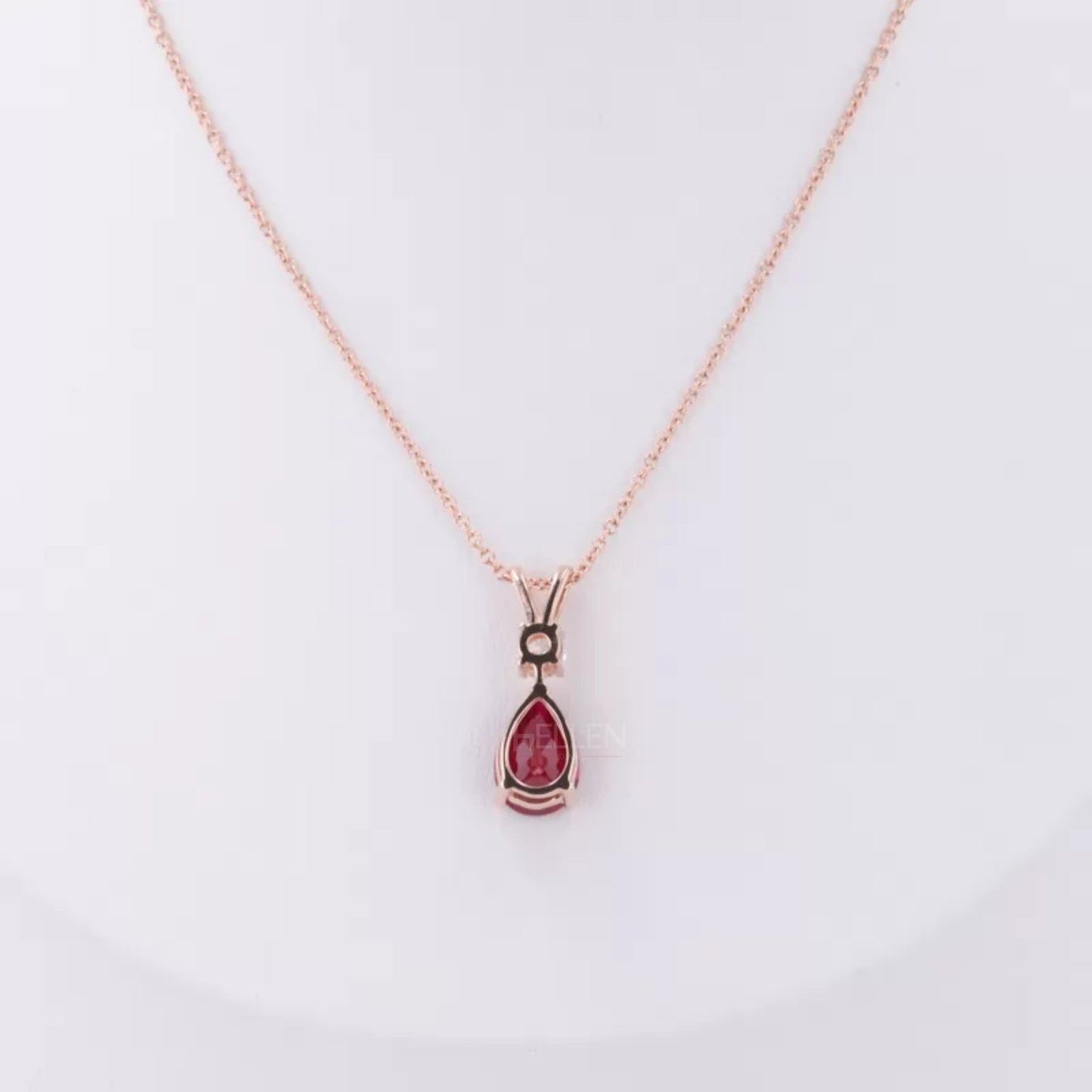 Pear Cut Red Rudy Drop Dazzling Necklace With Round Moissanite