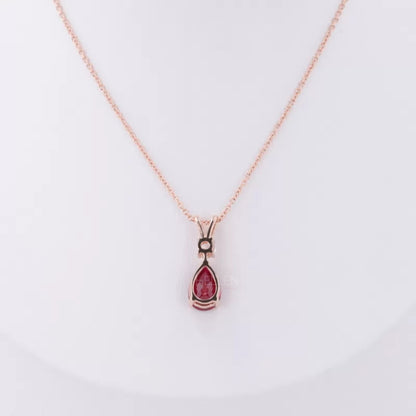 Pear Cut Red Rudy Drop Dazzling Necklace With Round Moissanite