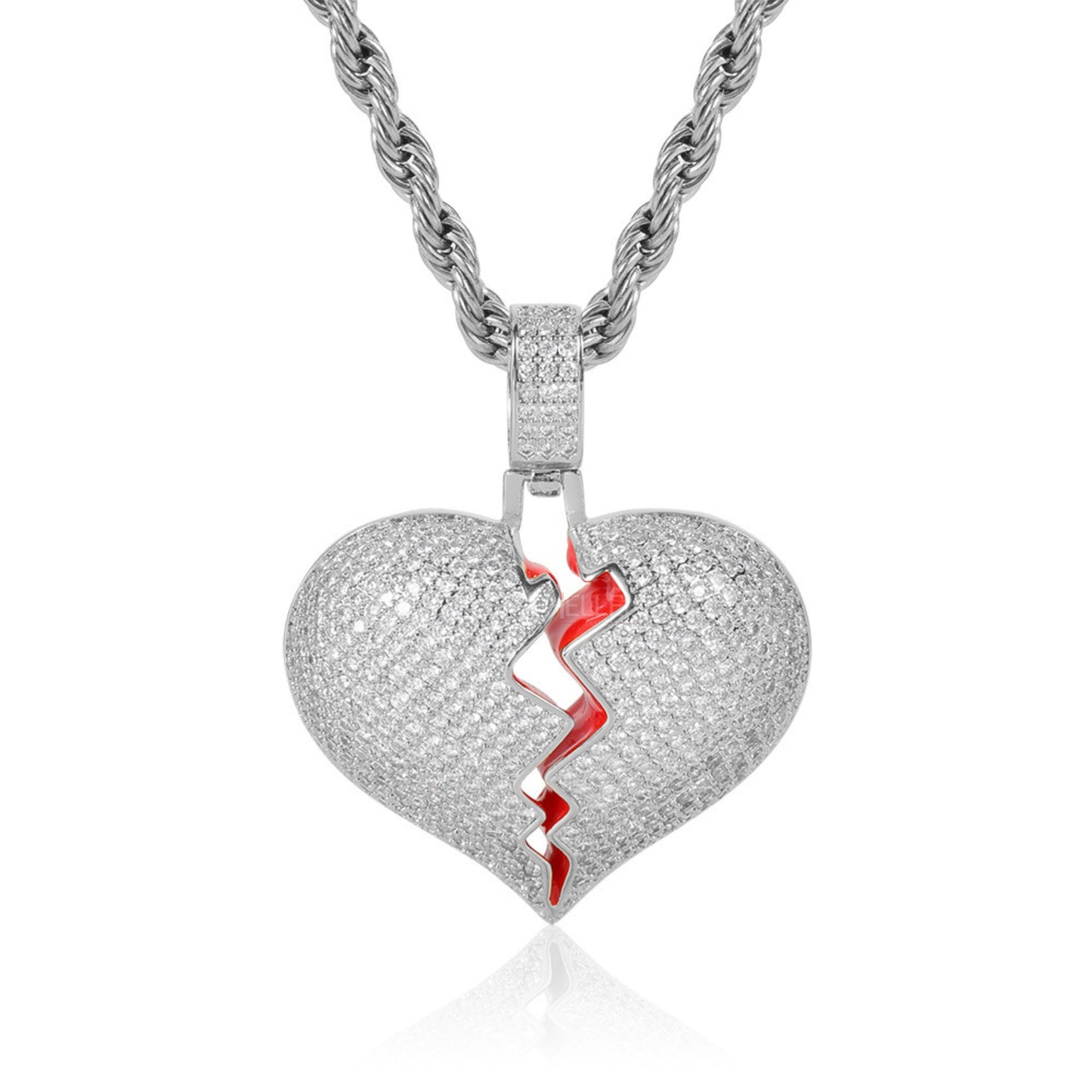 Broke Heart Pendent Necklace With Moissanite Iced-Out