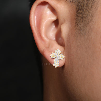 Round And Baguette Moissanite Studded Cross Hip-Hop Studs