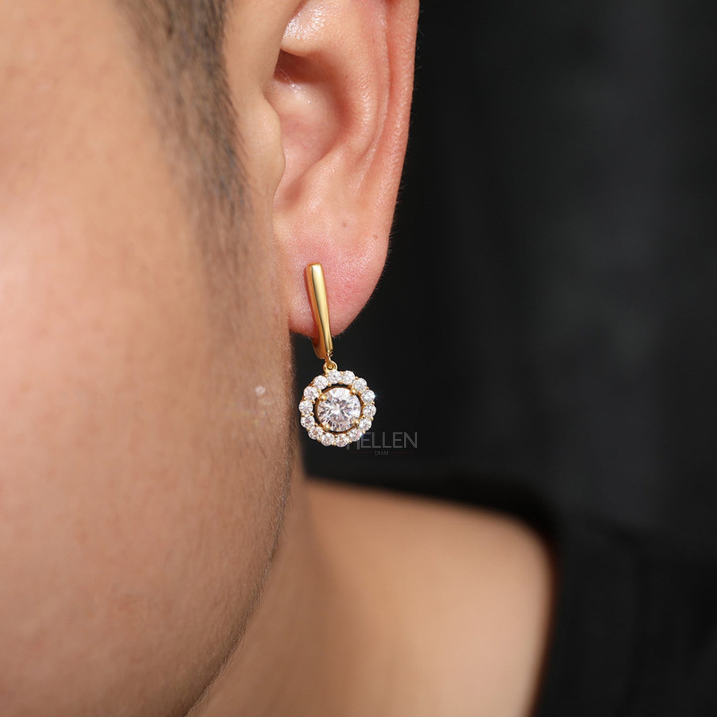 Men's Halo Round Cut Moissanite Dangles - Stearling 925