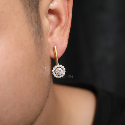 Men's Halo Round Cut Moissanite Dangles - Stearling 925