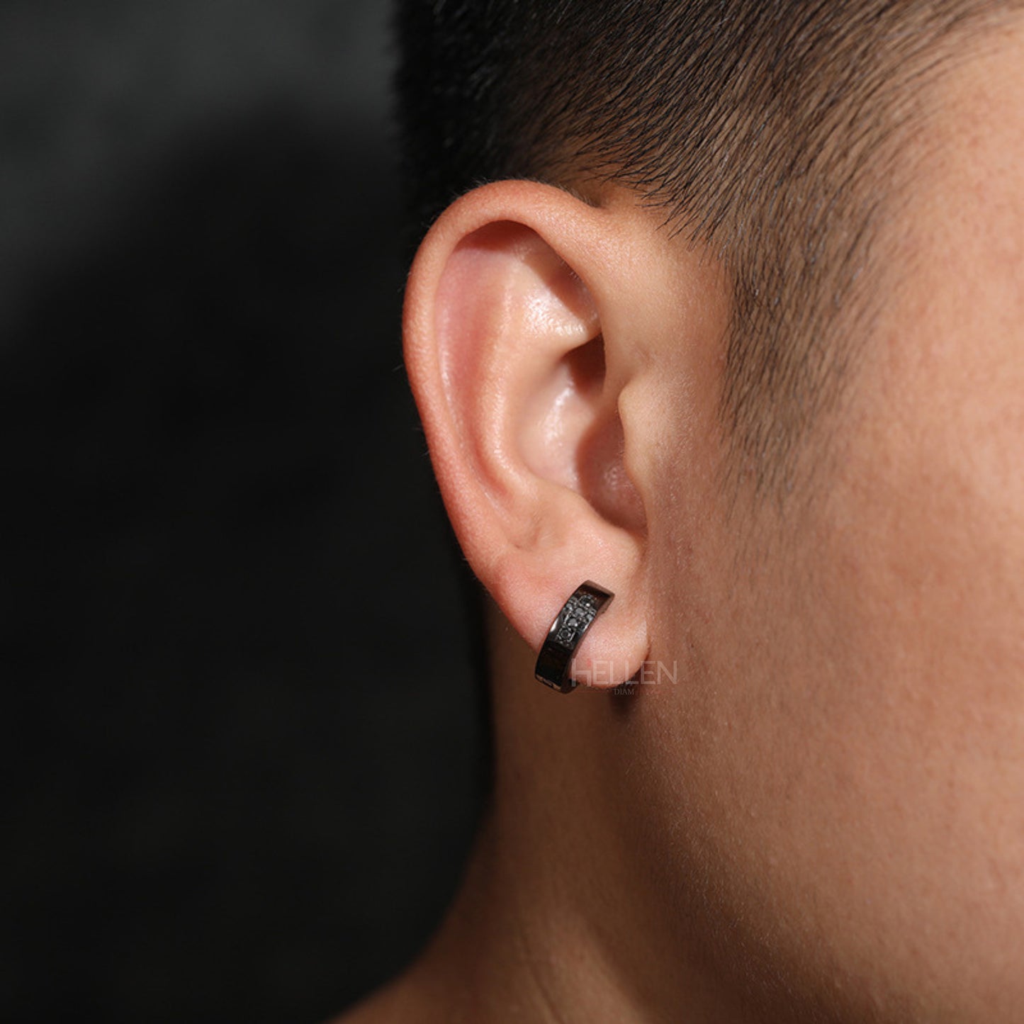 Men's Black Hoops With Cross Black Round Moissanite