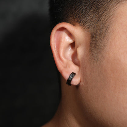Men's Black Hoops With Cross Black Round Moissanite