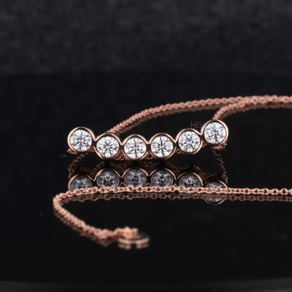 5 Stone Round Cut Bezel Smiley Moissanite Necklace