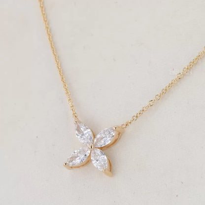 Everyday necklace with marquise cut moissanite in a 4-petal floral design – feminine and nature-inspired pendant

