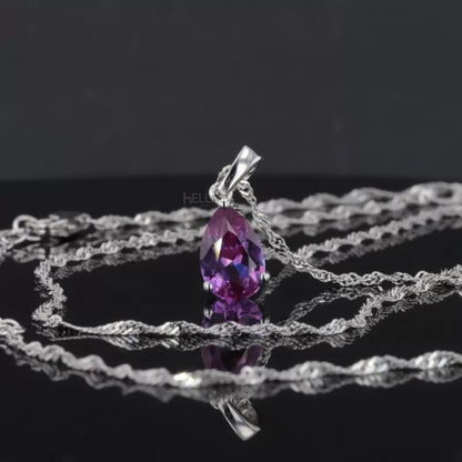 Pear Cut Purple Gemstone Solitaire Disco Chain Necklace