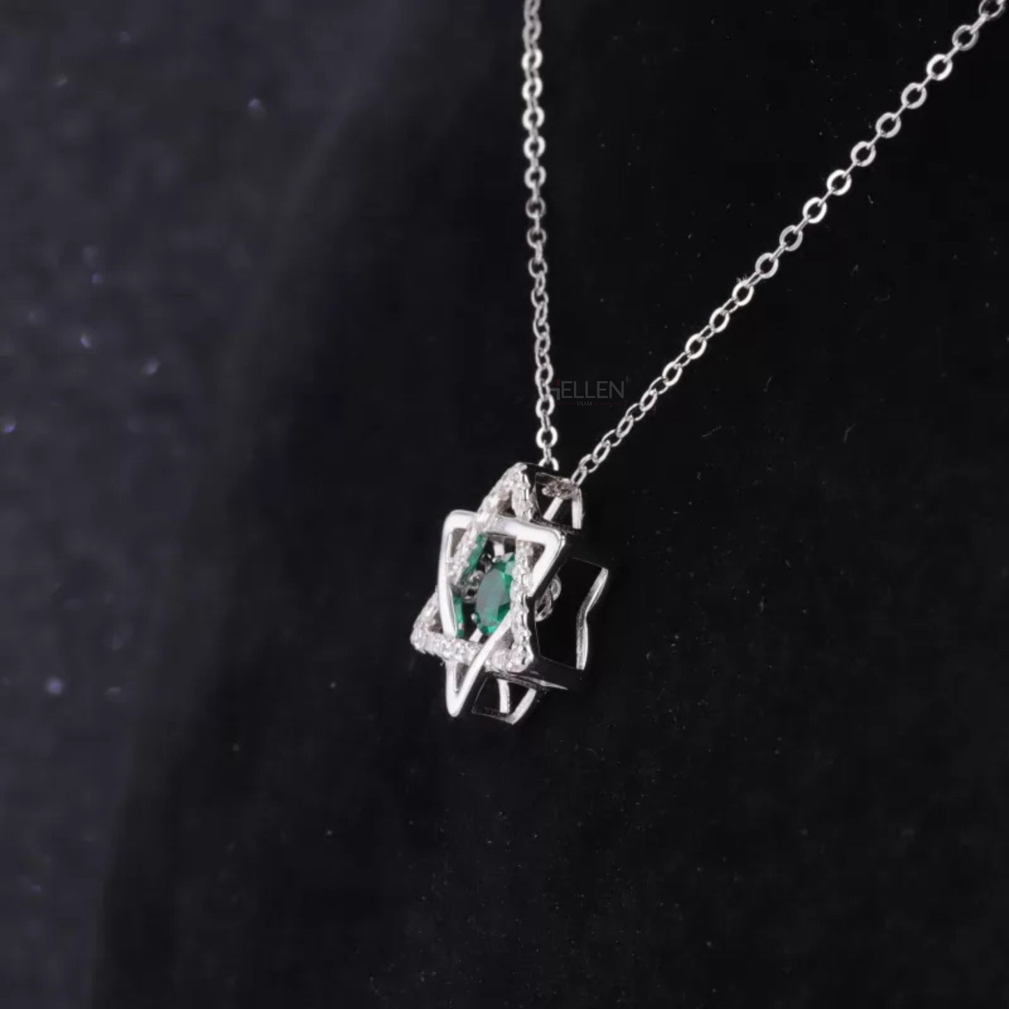 Star Shaped Green Emerald & Moissanite Gemstone Necklace