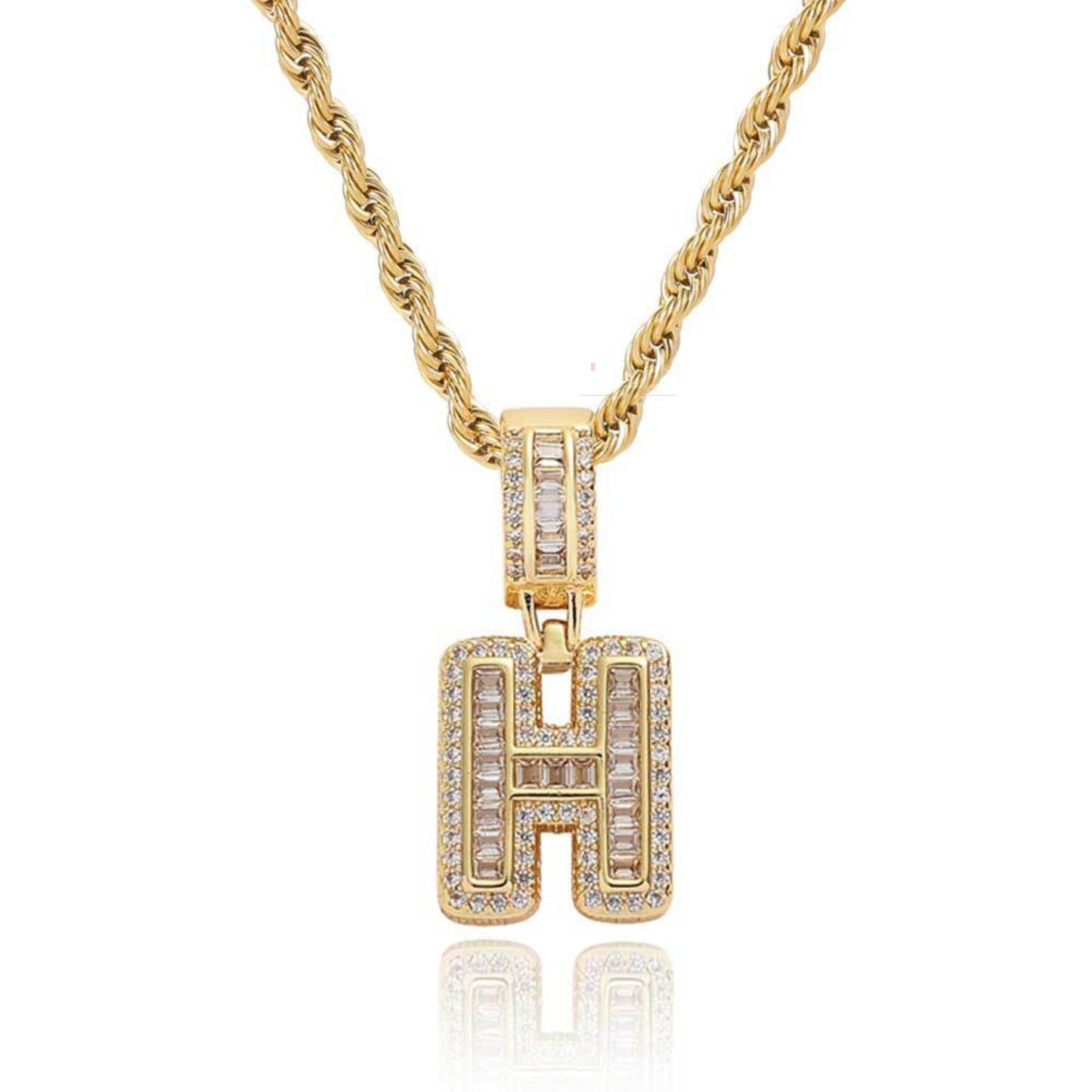 Alphabet Initial Pendant With Round And Baguette Moissanite
