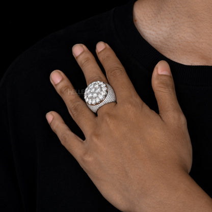 large Flower Shaped Round Cut Moissanite Hip Hop Ring