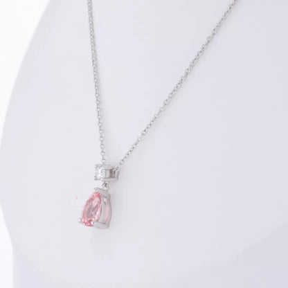 Fancy Pink Pear Cut Drop Gemstone And Round Moissanite Necklace