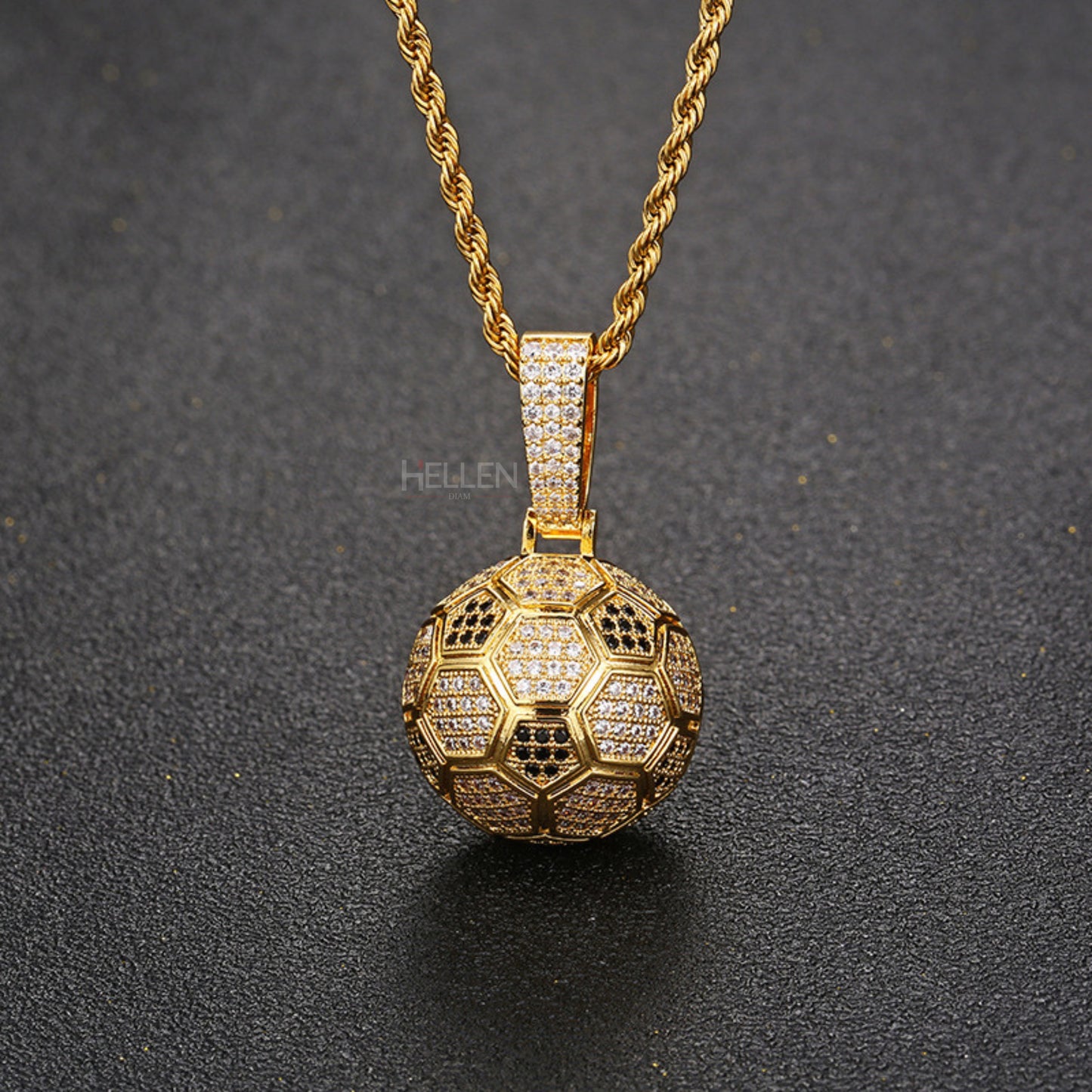 Iced Out Football/soccer Charm Pendant With Chain For Him